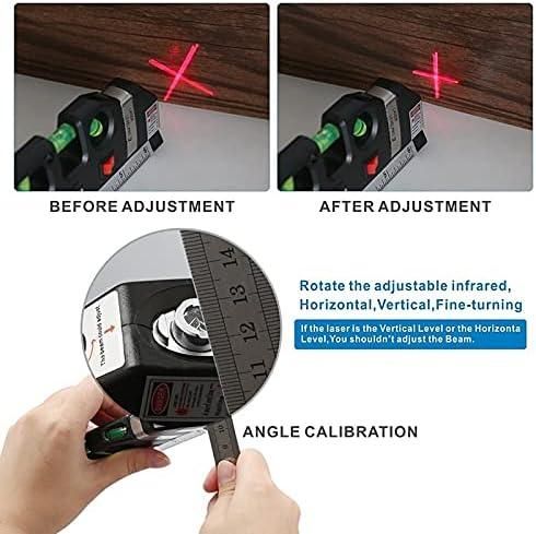 Instruction diagram showing how to use 4-in-1 distance meter with laser level and tape measure