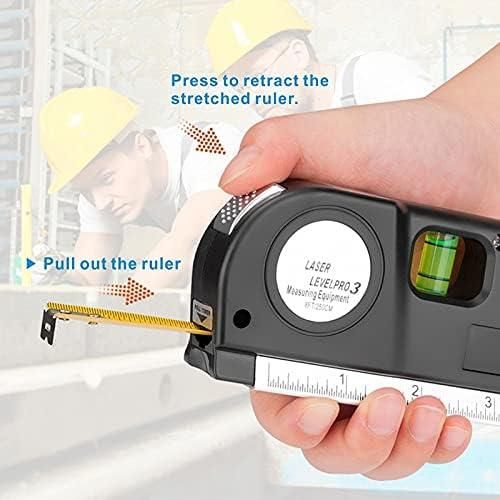 Person using a 4-in-1 Distance Meter with laser level and measuring tape for construction and DIY projects