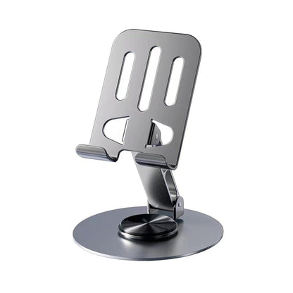 Metallic phone stand on a white background