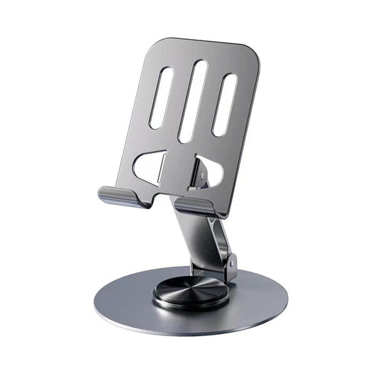 Metallic phone stand on a white background