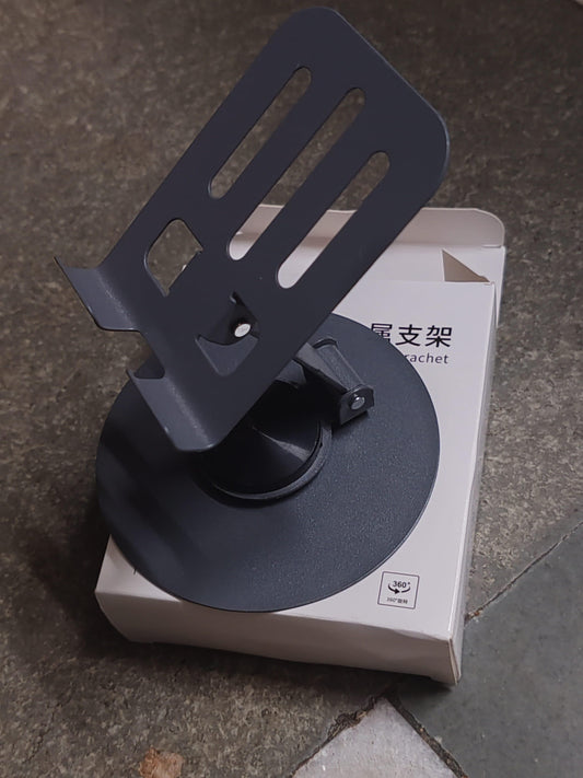 Close-up view of premium aluminium phone stand showing high-quality construction and sleek metallic finish