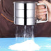 Stainless steel flour sifter with manual hand press, large-capacity baking sieve for sifting flour, sugar, cocoa, and coffee powder, ergonomic and rust-resistant